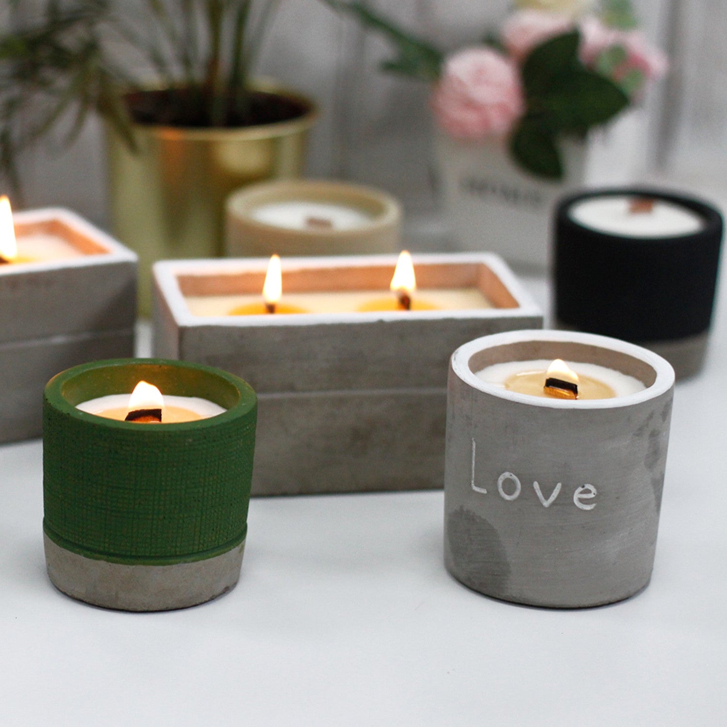 Concrete Wooden Wick Candles - Coal Harbour