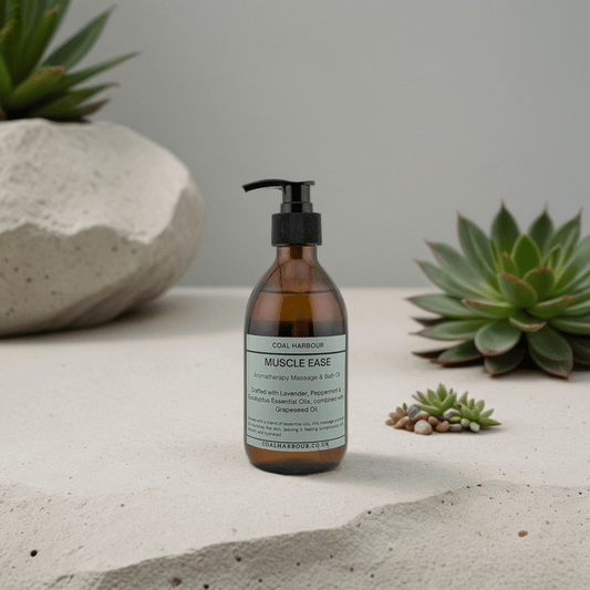 Aromatherapy Massage and Bath Oil - Muscle Ease with Lavender, Peppermint & Eucalyptus Essential Oils - Coal Harbour