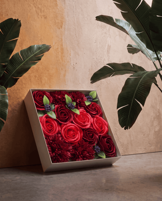 Classic Red Rose Soap Flowers Square Gift Box - Coal Harbour