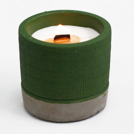 Concrete Wooden Wick Candle - Small Pot - Green - Sea Moss & Herbs - Coal Harbour