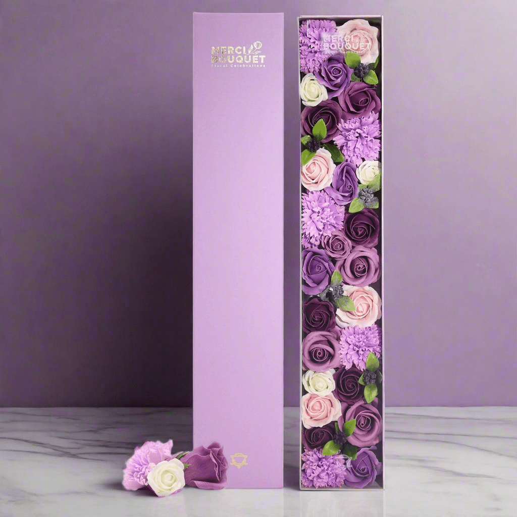 Extra Long Lavender Roses & Carnation Soap Flowers Gift Box - Coal Harbour