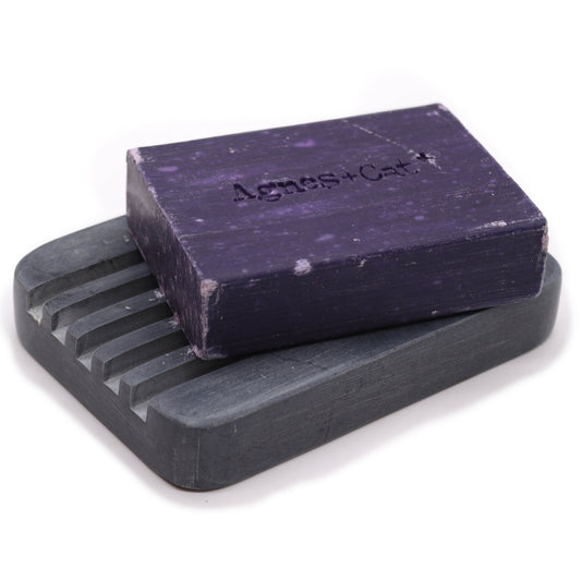 Grey Soapstone Soap Dish - Heavy Ridges - Coal Harbour