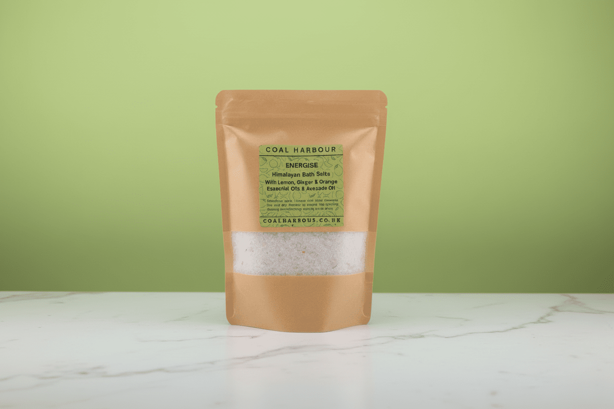 Himalayan Bath Salt Blend - Energise: Lemon, Ginger & Orange Essential Oils + Avocado Oil - Coal Harbour