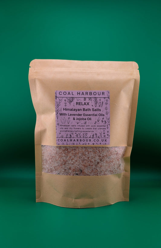 Himalayan Bath Salt Blend - Relax: Lavender Essential Oils + Jojoba Oil - Coal Harbour