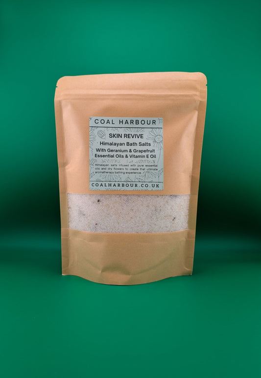 Himalayan Bath Salt Blend - Skin Revive: Geranium & Grapefruit Essential Oils + Vitamin E Oil - Coal Harbour