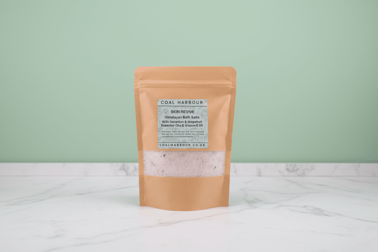 Himalayan Bath Salt Blend - Skin Revive: Geranium & Grapefruit Essential Oils + Vitamin E Oil - Coal Harbour