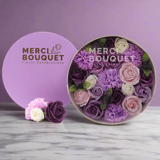 Lavender Roses & Carnation Soap Flowers Gift Box - Coal Harbour