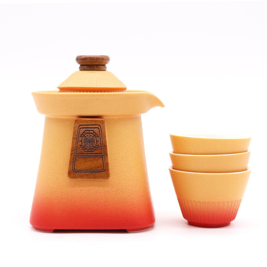 Temple Teapot Set & Three Cups - Orange Earth - Coal Harbour