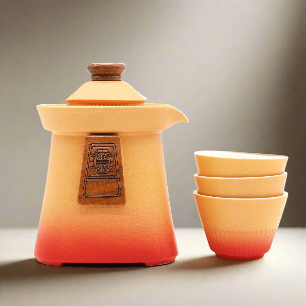 Temple Teapot Set & Three Cups - Orange Earth - Coal Harbour