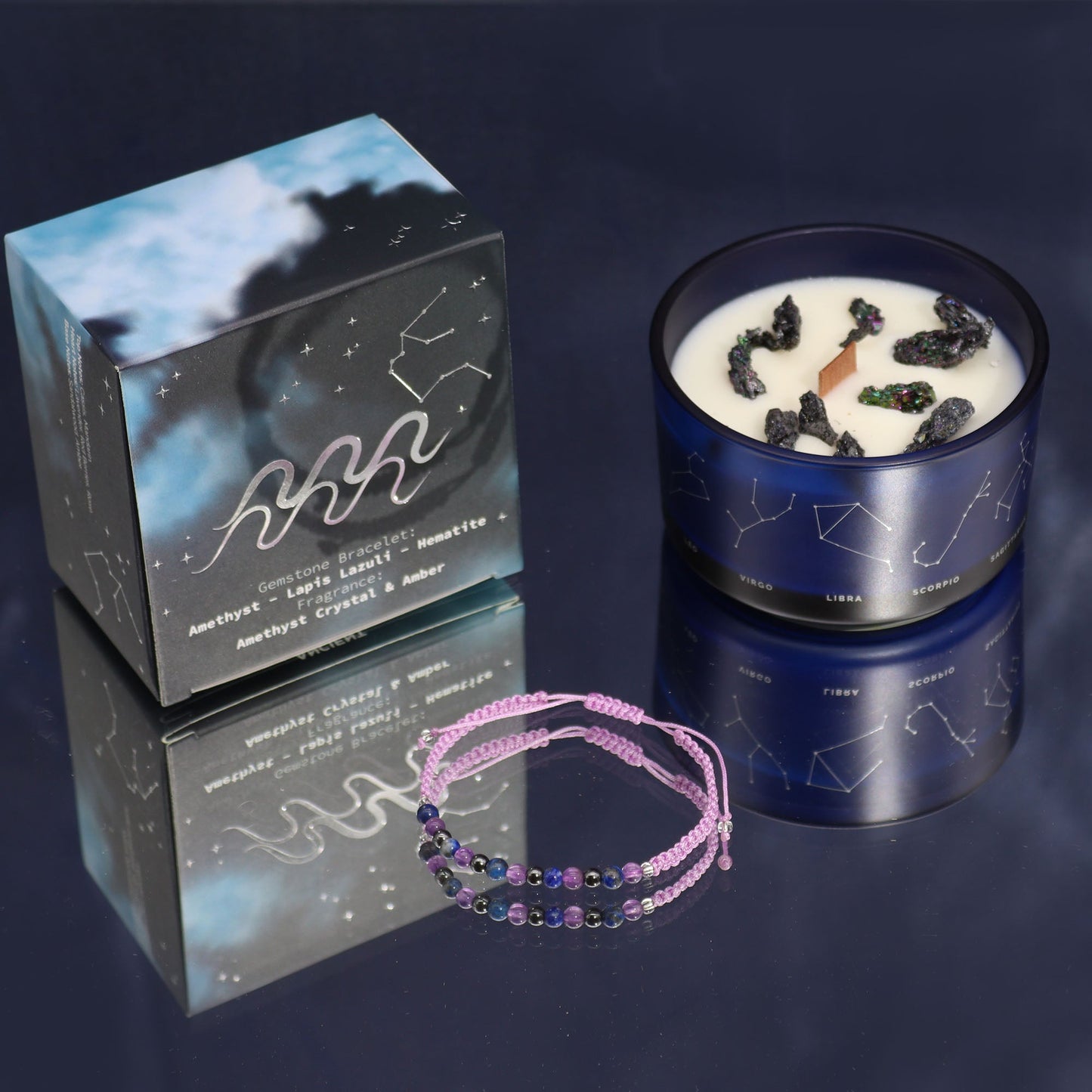 Zodiac Crystal Candle with Gemstone Bracelet - Aquarius - Coal Harbour