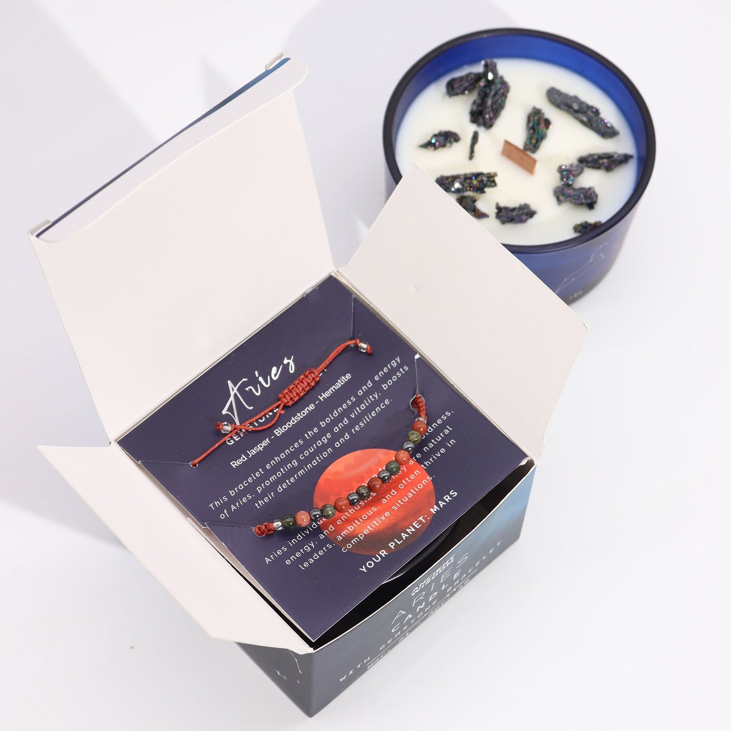 Zodiac Crystal Candle with Gemstone Bracelet - Aries - Coal Harbour