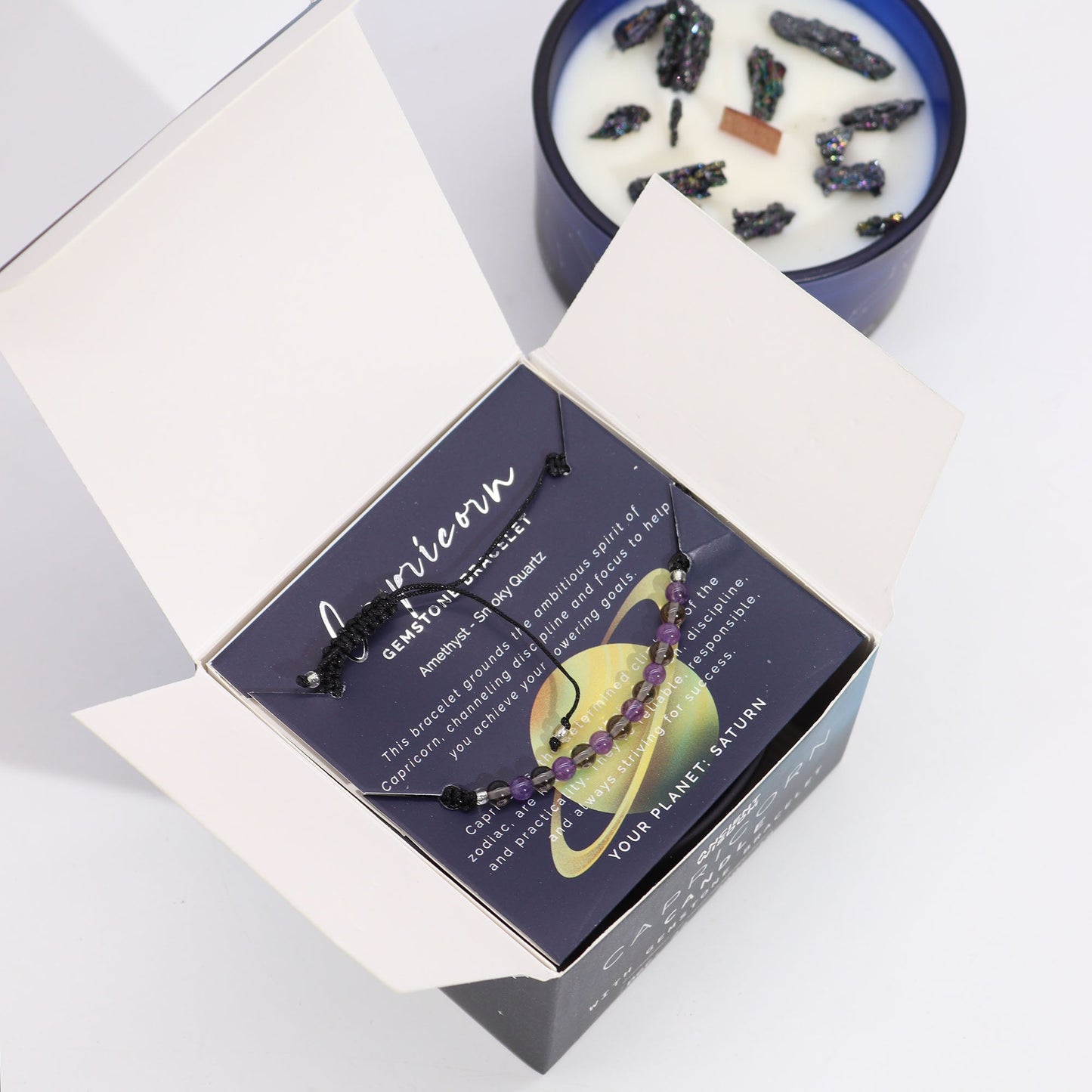 Zodiac Crystal Candle with Gemstone Bracelet - Capricorn - Coal Harbour