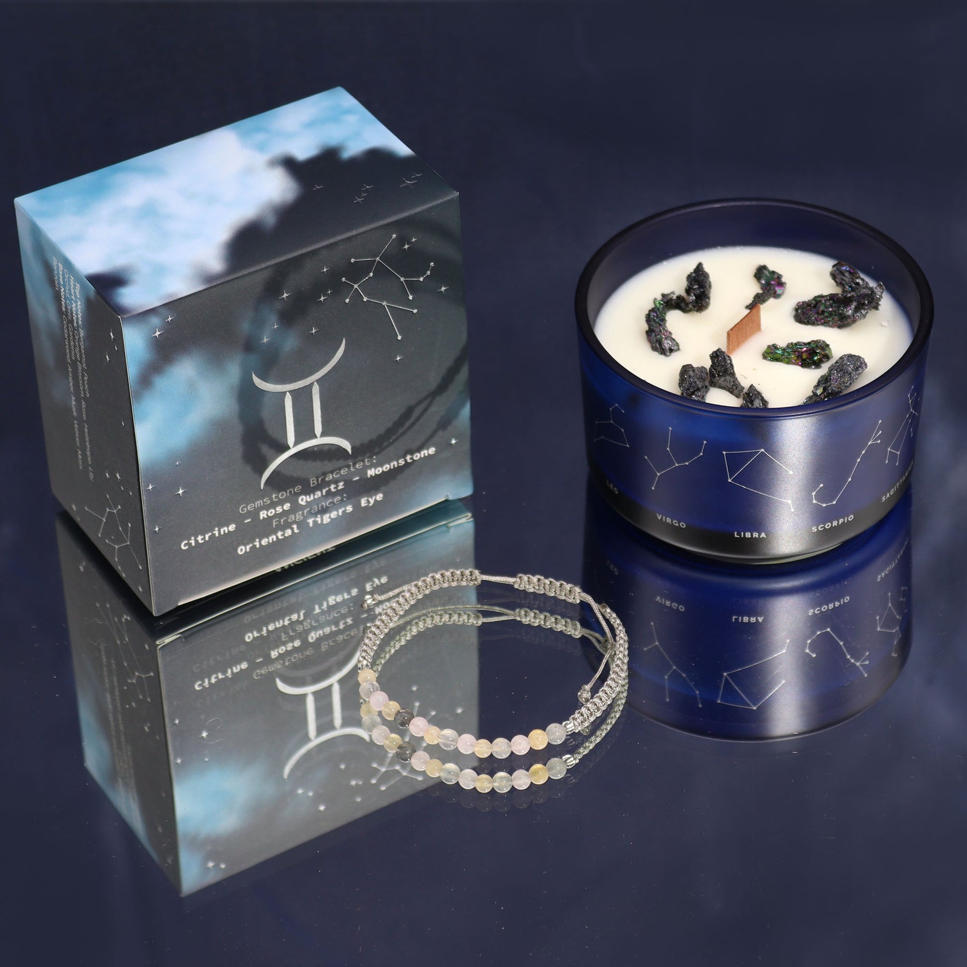Zodiac Crystal Candle with Gemstone Bracelet - Gemini - Coal Harbour