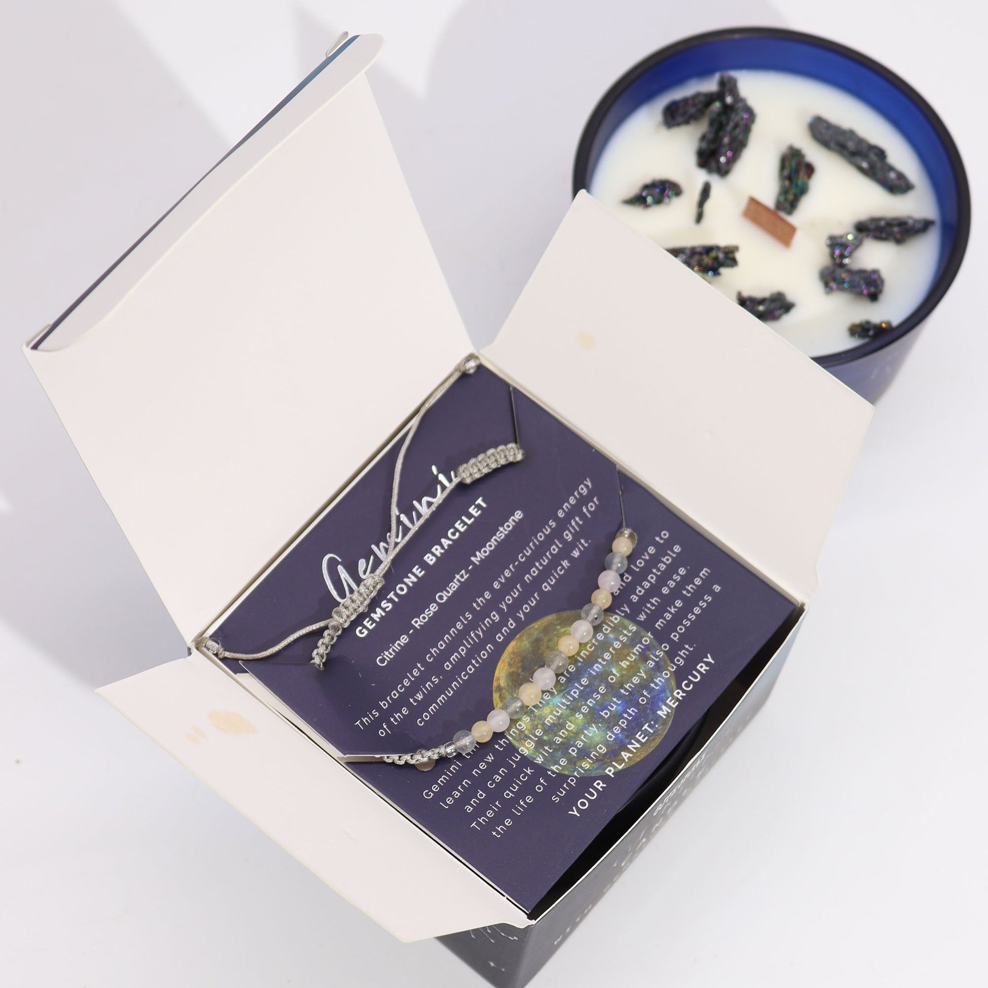 Zodiac Crystal Candle with Gemstone Bracelet - Gemini - Coal Harbour