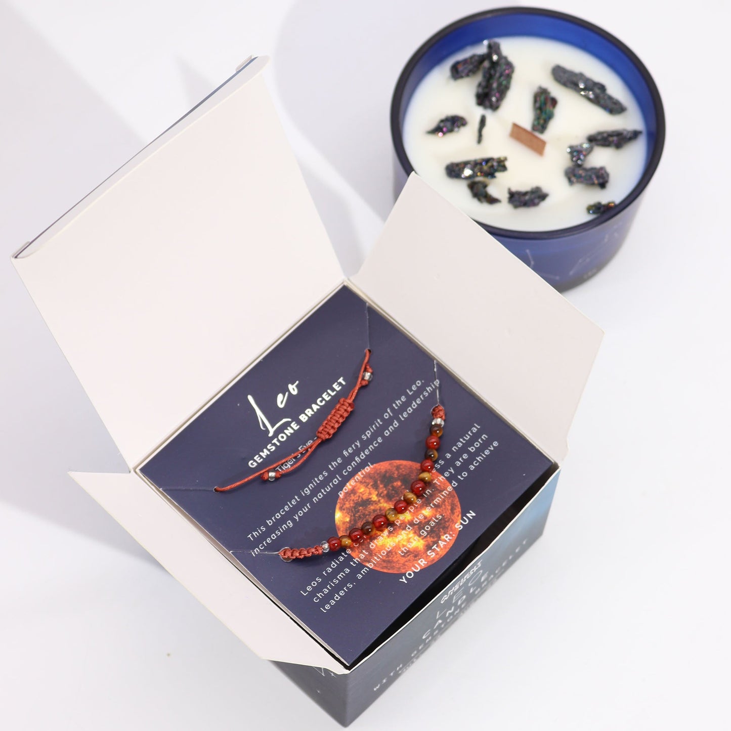 Zodiac Crystal Candle with Gemstone Bracelet - Leo - Coal Harbour