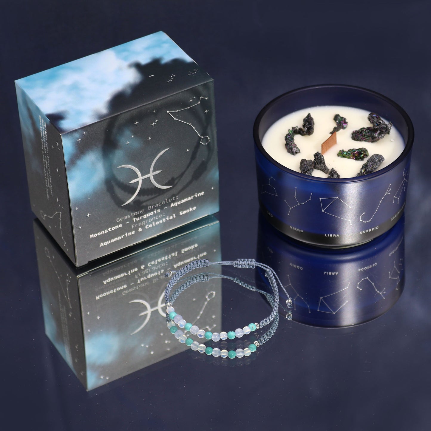 Zodiac Crystal Candle with Gemstone Bracelet - Pisces - Coal Harbour