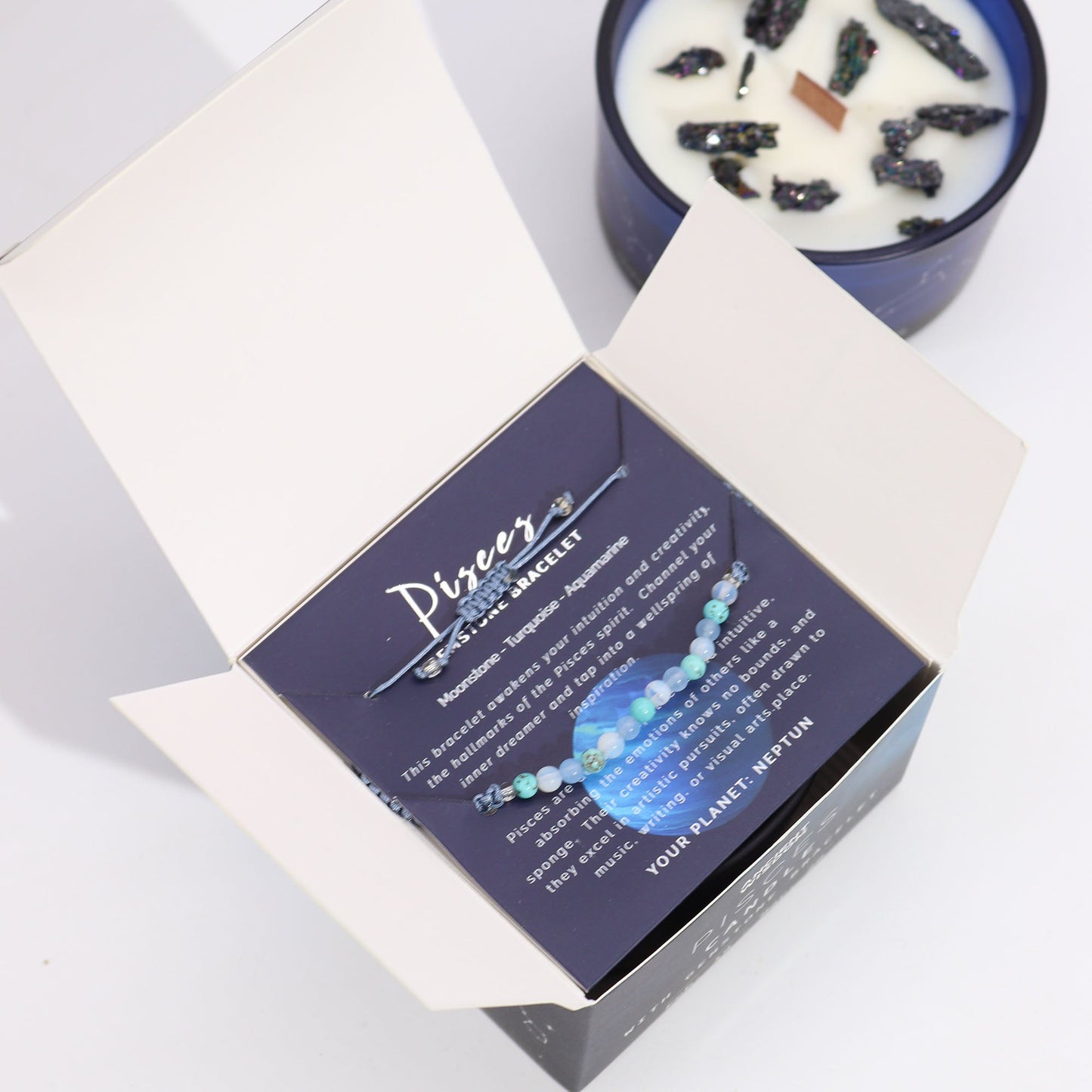 Zodiac Crystal Candle with Gemstone Bracelet - Pisces - Coal Harbour