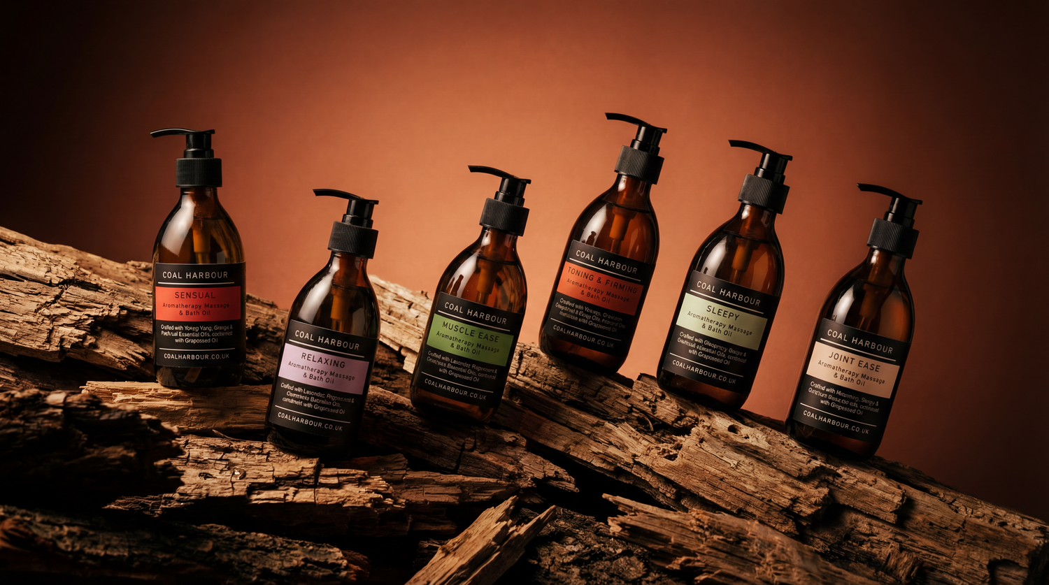 Coal Harbour Massage Oil Collection on a log