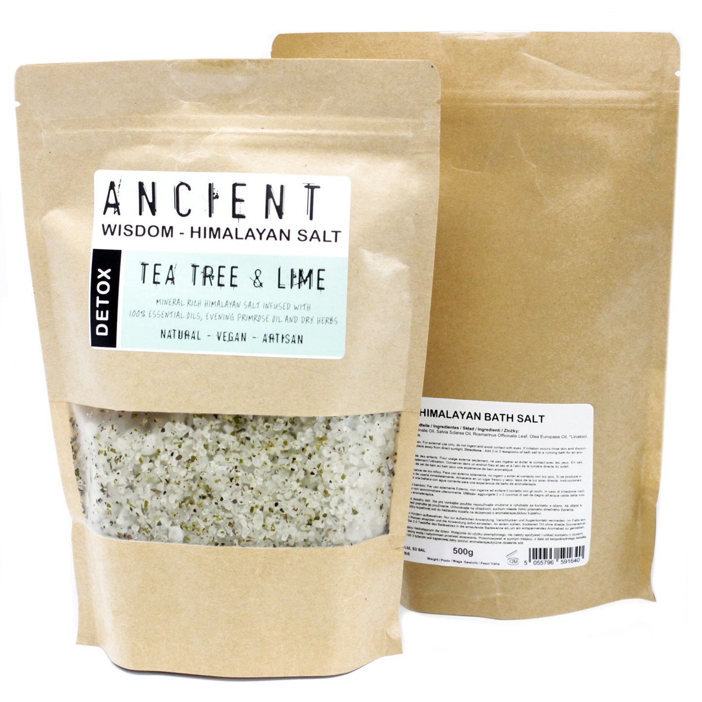 Himalayan Bath Salt Blend - Detox: Tea Tree & Lime Essential Oils + Evening Primrose Oil