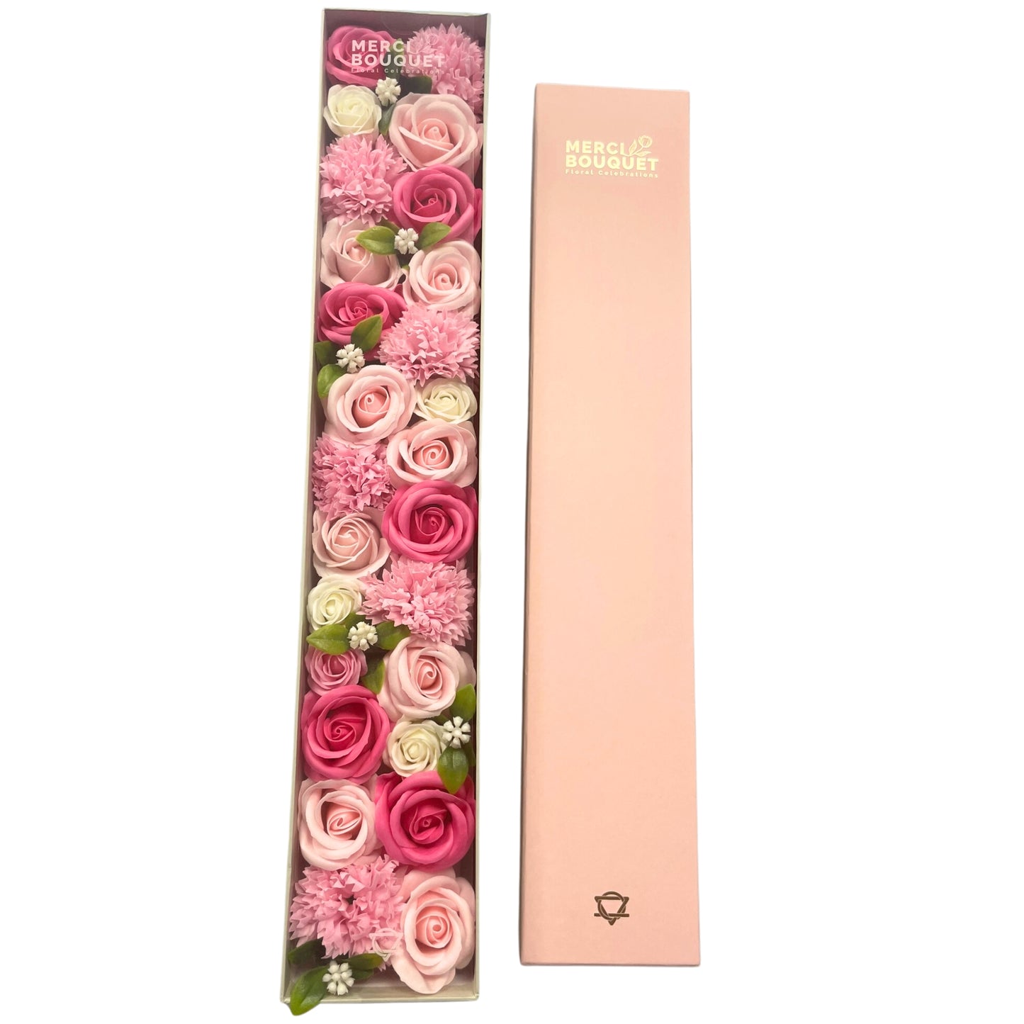 Extra Long Pink Roses & Carnations Soap Flowers Gift Box