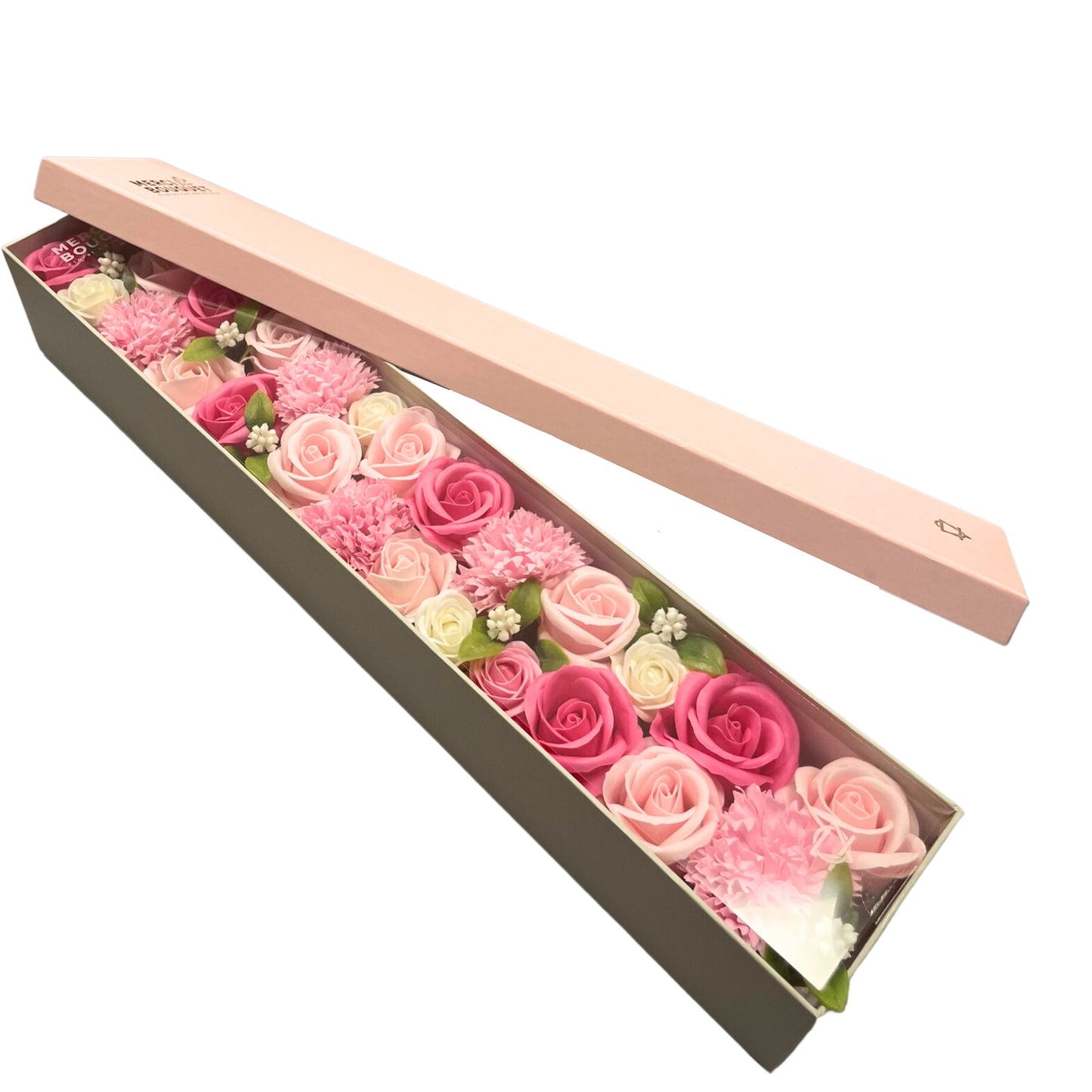 Extra Long Pink Roses & Carnations Soap Flowers Gift Box