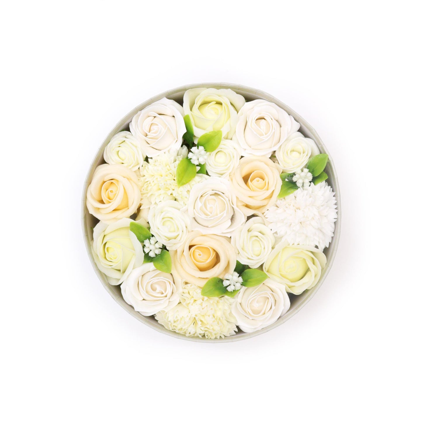 White and Ivory Roses & Carnation Soap Flowers Gift Box