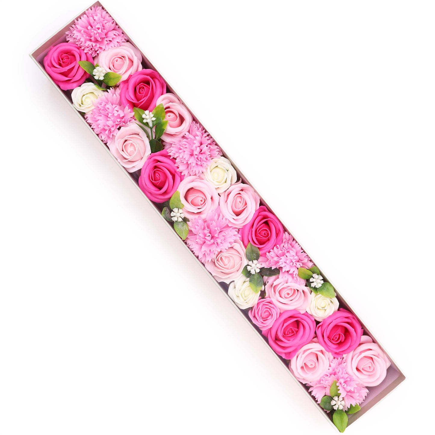 Extra Long Pink Roses & Carnations Soap Flowers Gift Box