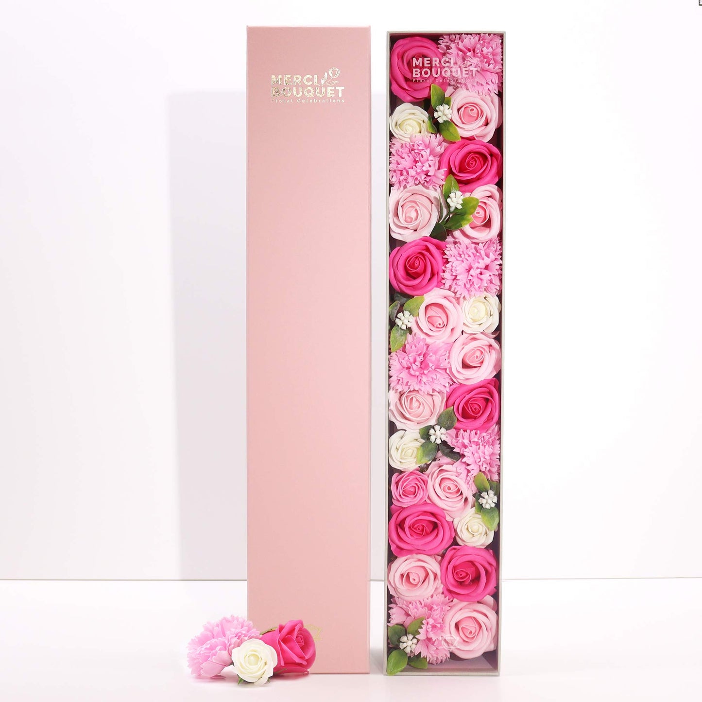 Extra Long Pink Roses & Carnations Soap Flowers Gift Box