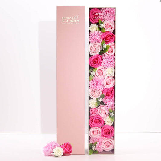 Extra Long Pink Roses & Carnations Soap Flowers Gift Box