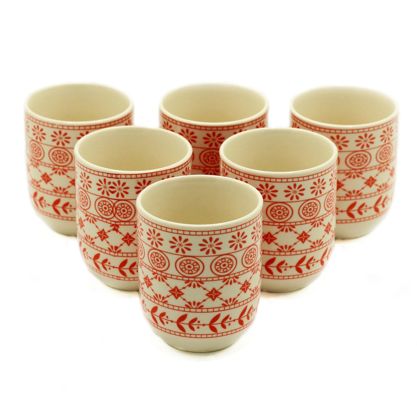 Six Herbal teacups no handle amber orange design