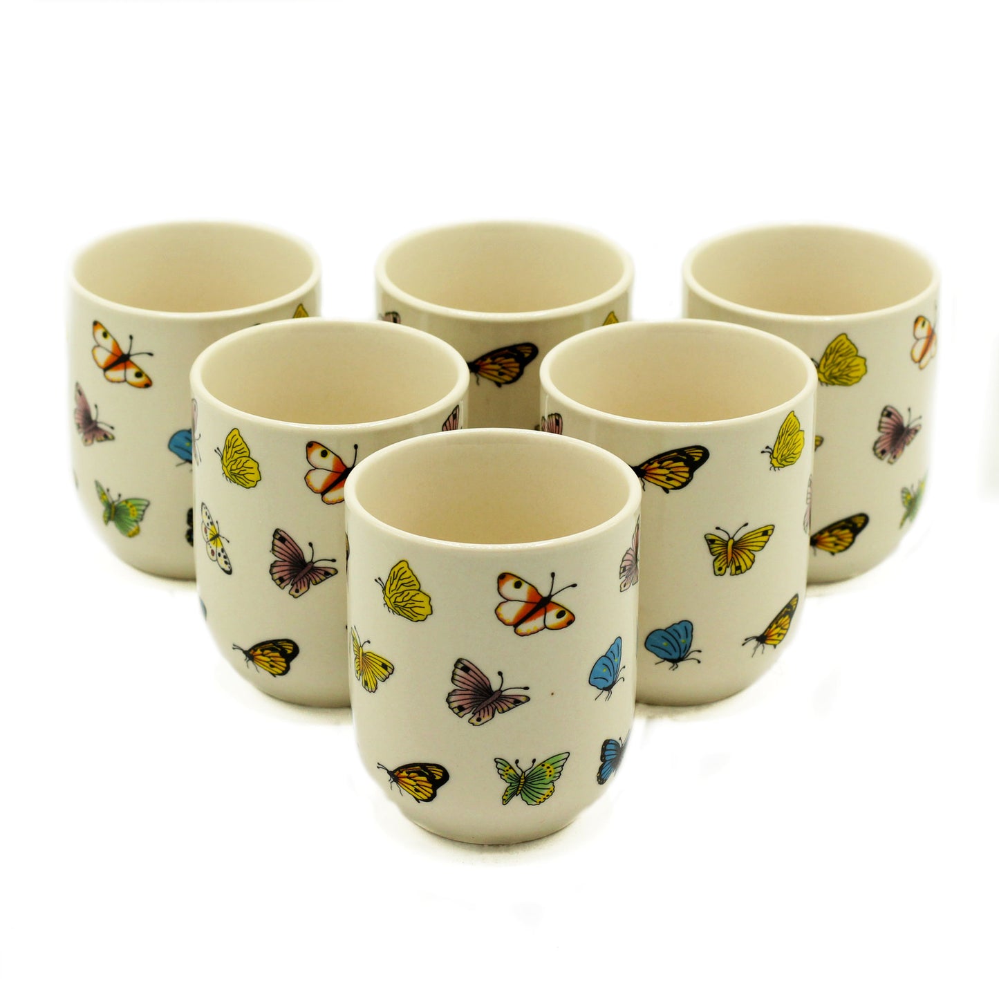 Six Herbal teacups no handle butterfly design