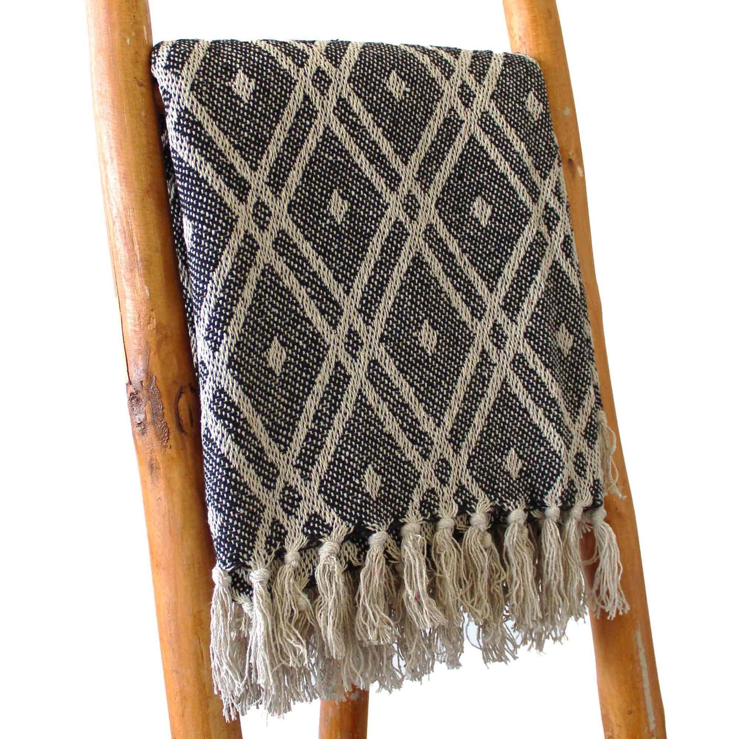 Boho Comfort Throws 125 x 150cm black beige white regency diamond pattern