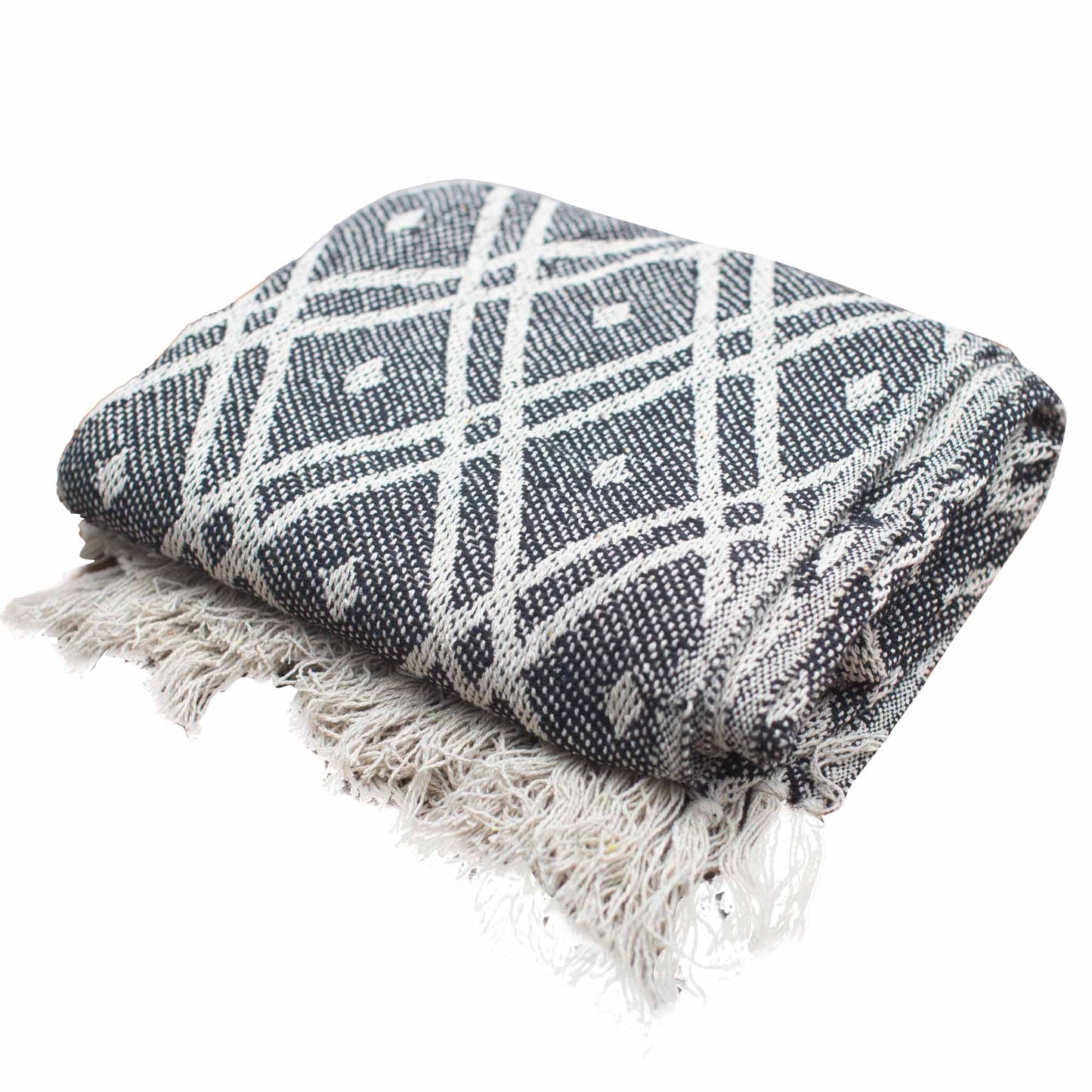 Boho Comfort Throws 125 x 150cm black beige white regency diamond pattern