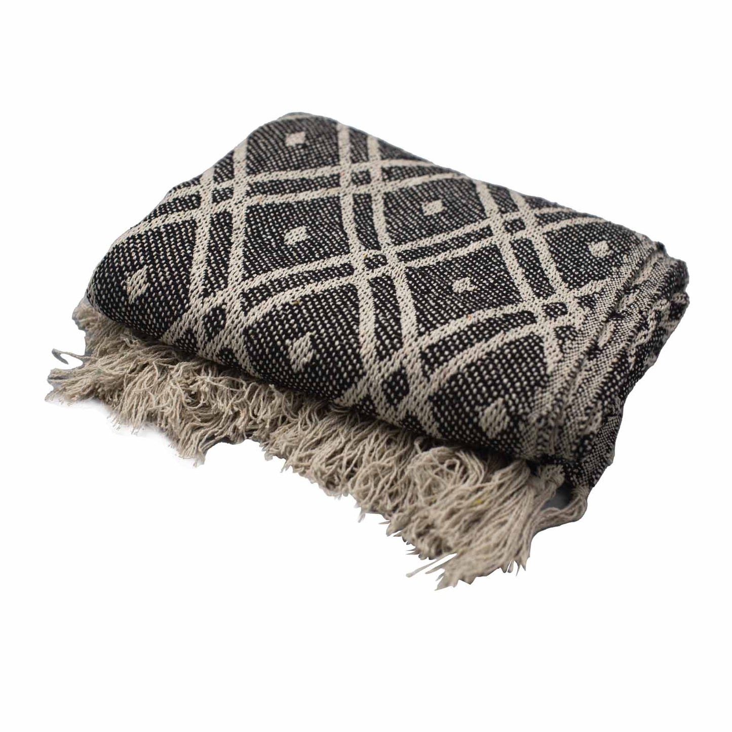 Boho Comfort Throws 125 x 150cm black beige white regency diamond pattern