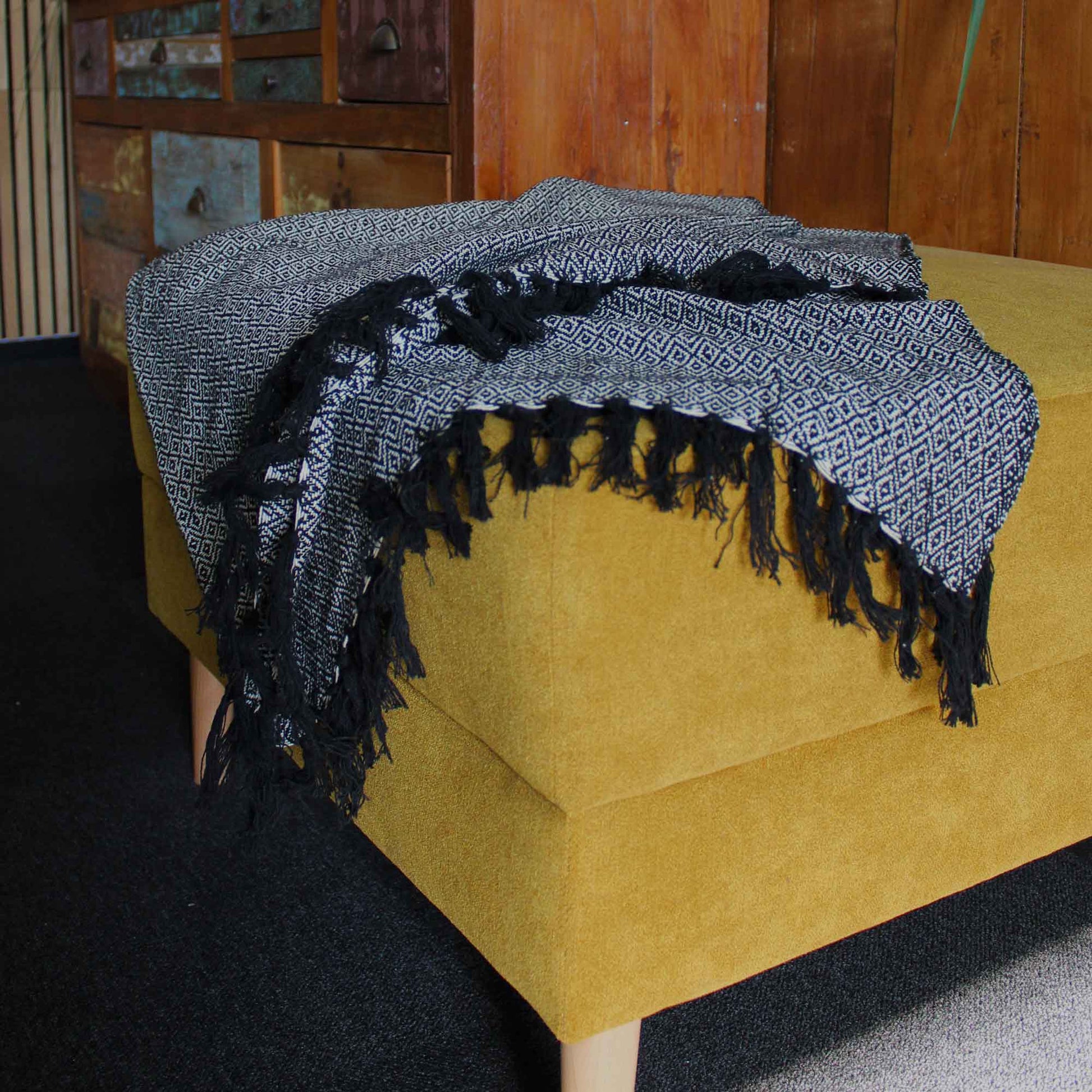 Boho Comfort Throws 125 x 150cm charcoal diamond pattern