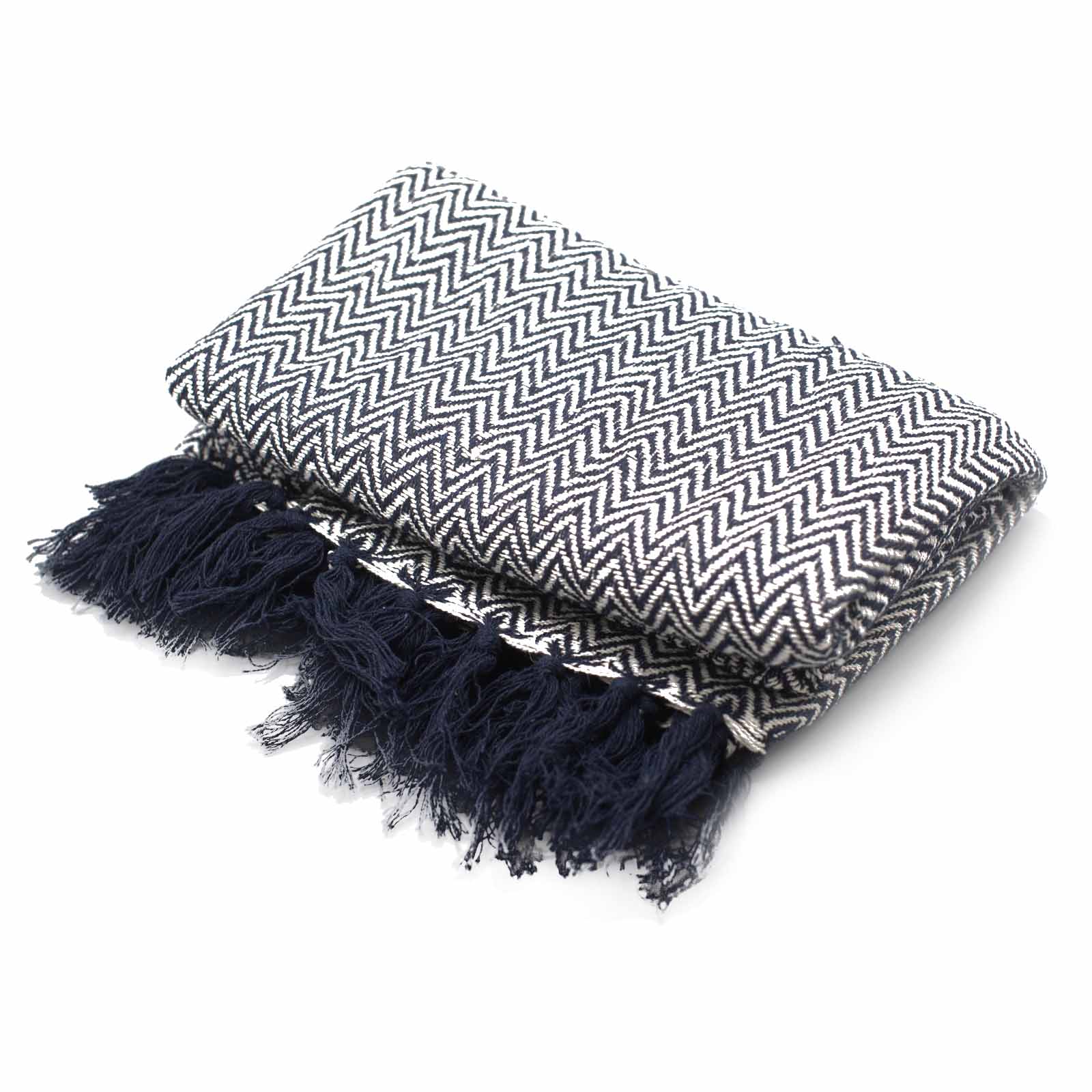 Boho Comfort Throws 125 x 150cm navy zigzag white Two Tone