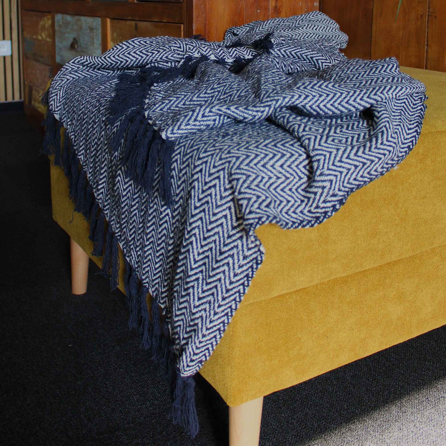 Boho Comfort Throws 125 x 150cm navy zigzag white Two Tone