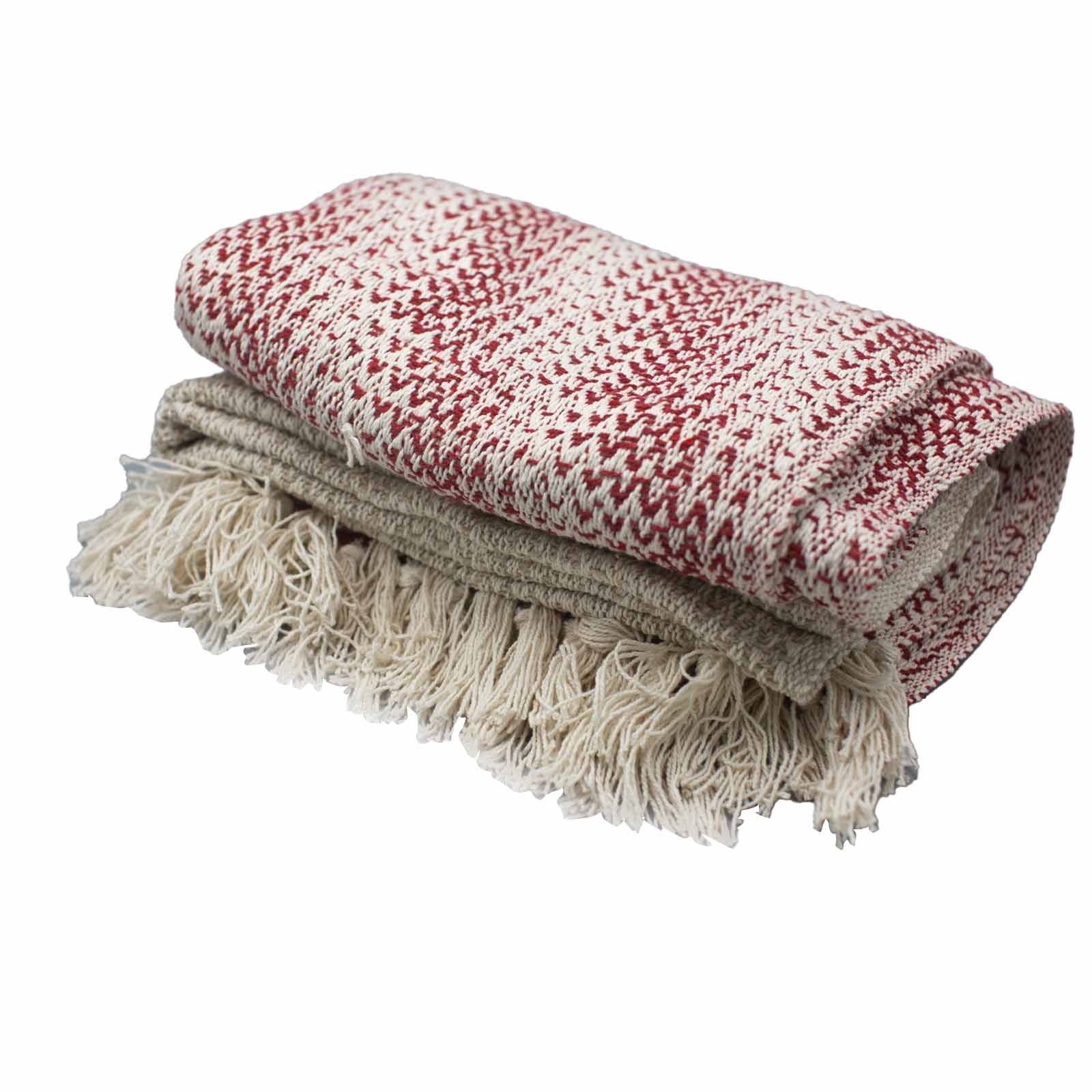 Boho Comfort Throws 125 x 150cm Ruby red white Two Tone