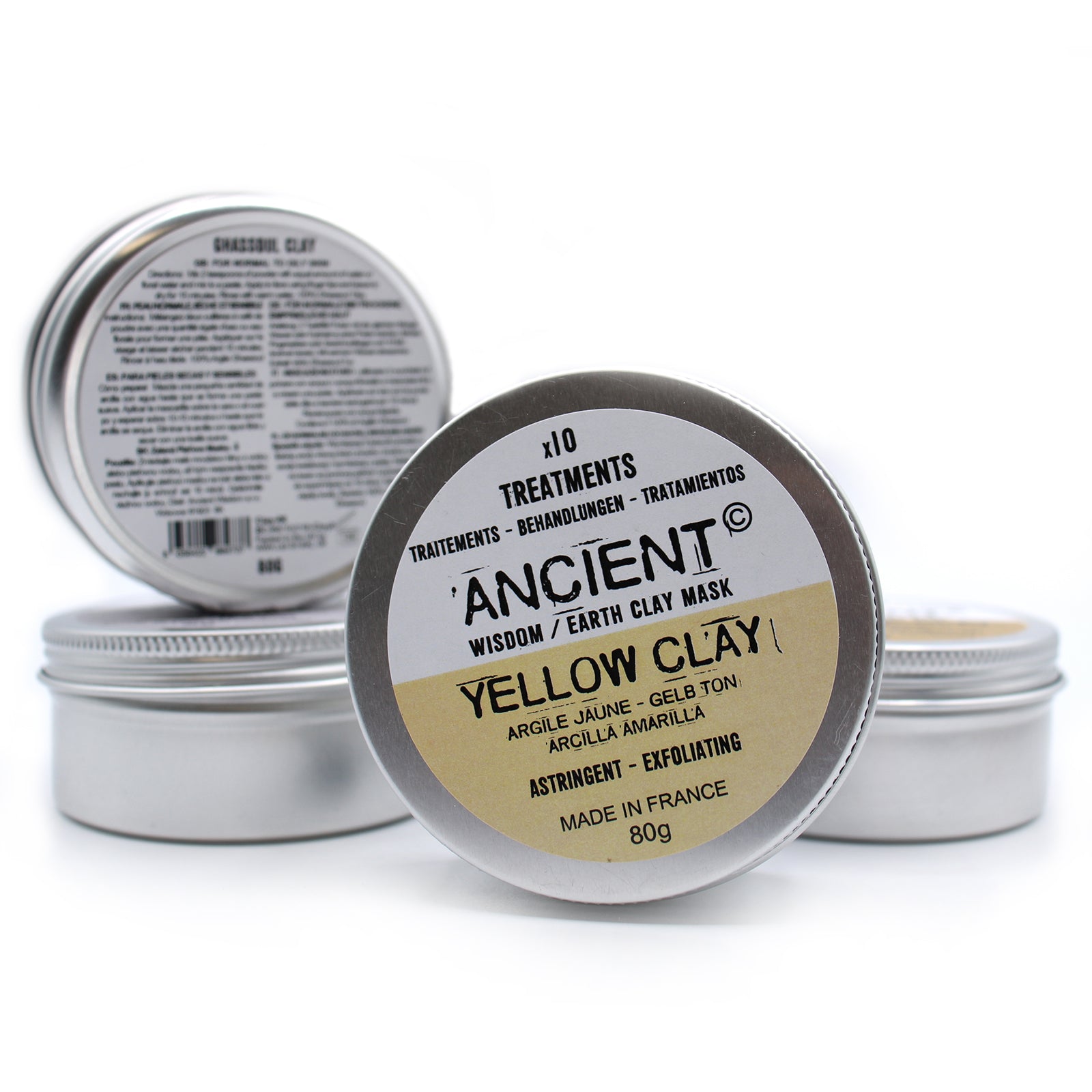 Yellow clay face mask powder in tin