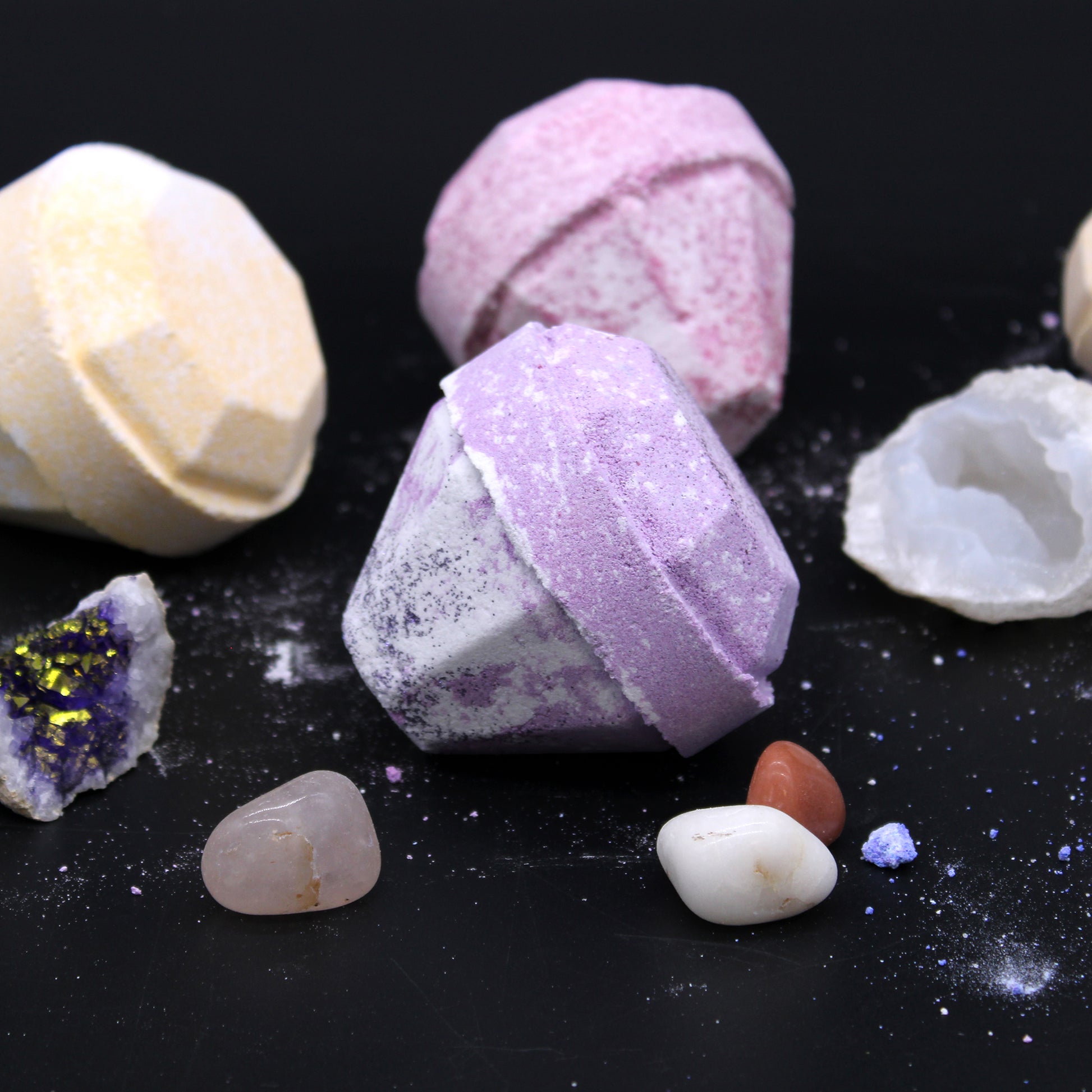 Gemstone bath bombs with gems