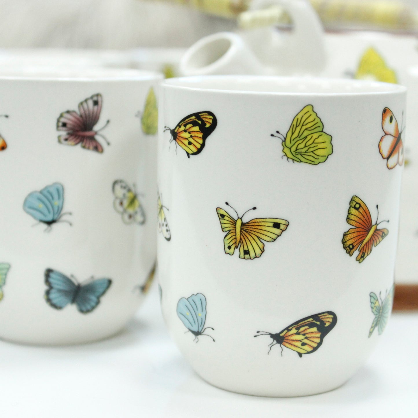 Herbal Teapot Set colourful butterfly design with six cups teacups for loose leaf tea or teabags