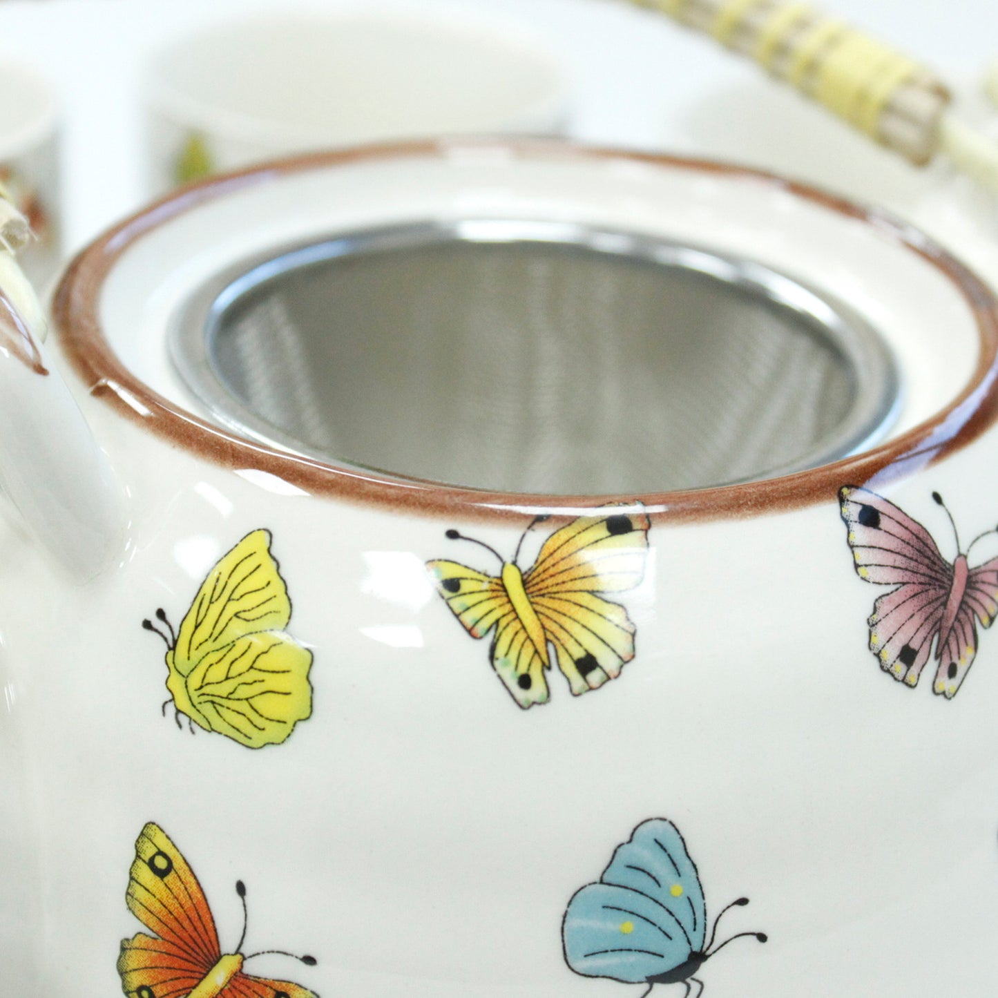 Herbal Teapot Set colourful butterfly design with six cups teacups for loose leaf tea or teabags