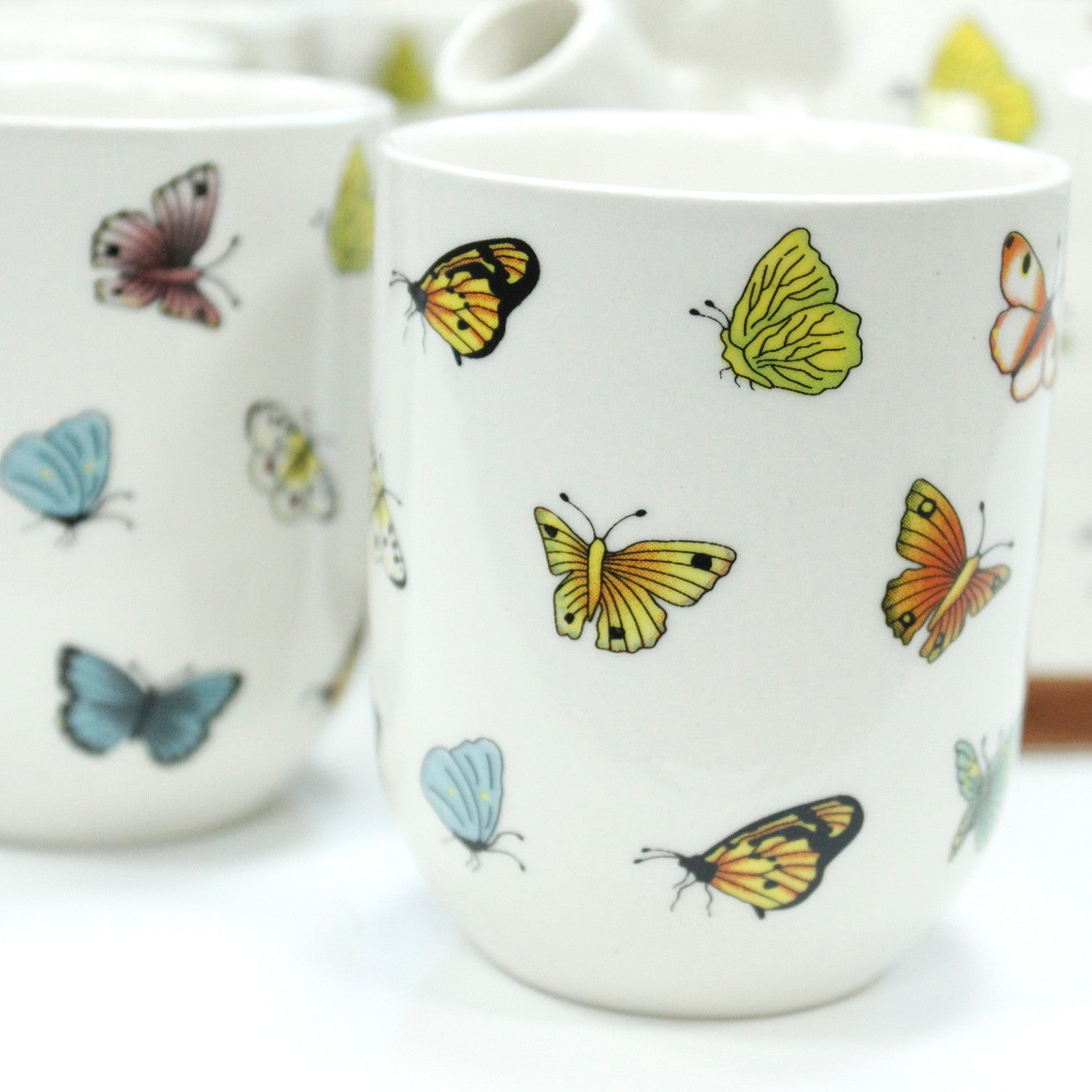 Herbal Teapot Set colourful butterfly design with six cups teacups for loose leaf tea or teabags