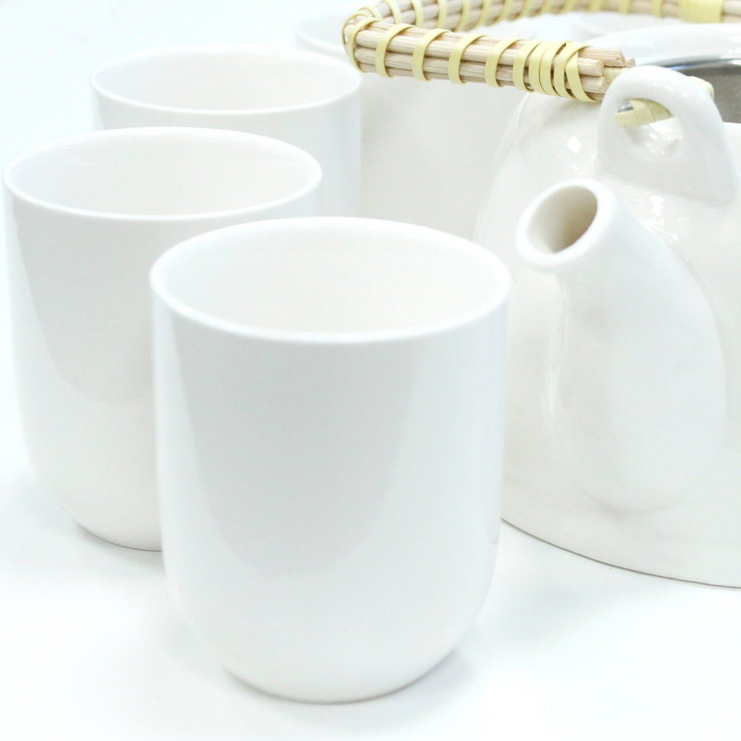 Herbal Teapot Set classic white design with six cups teacups for loose leaf tea or teabags