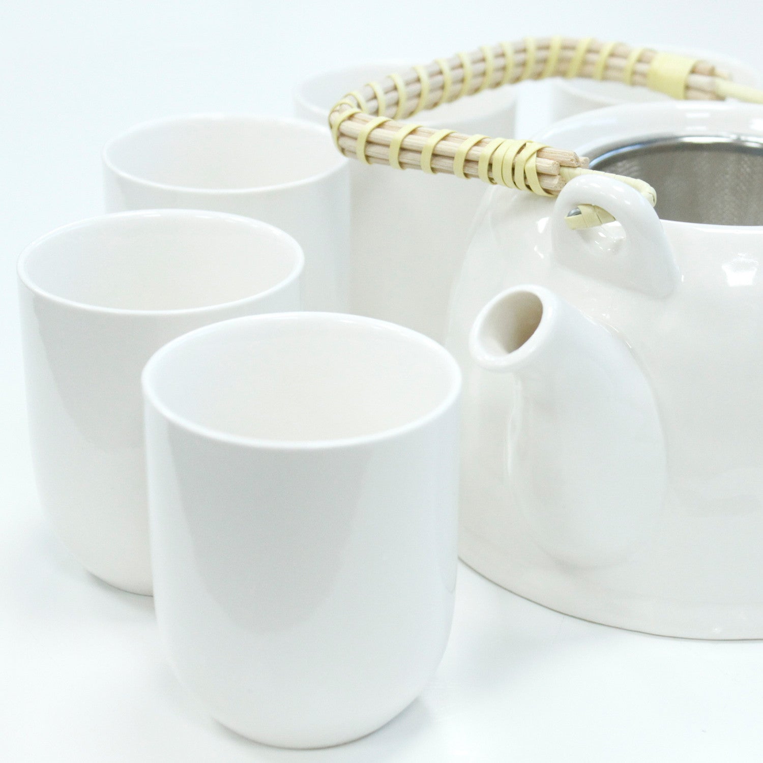 Herbal Teapot Set classic white design with six cups teacups for loose leaf tea or teabags