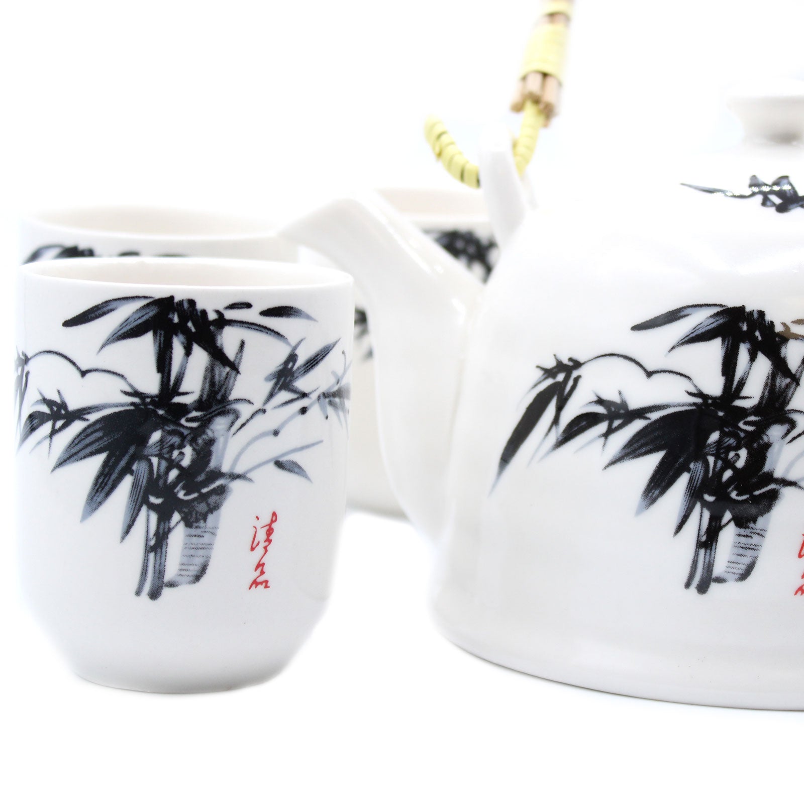 Herbal Teapot Set white stone oriental design with four cups teacups