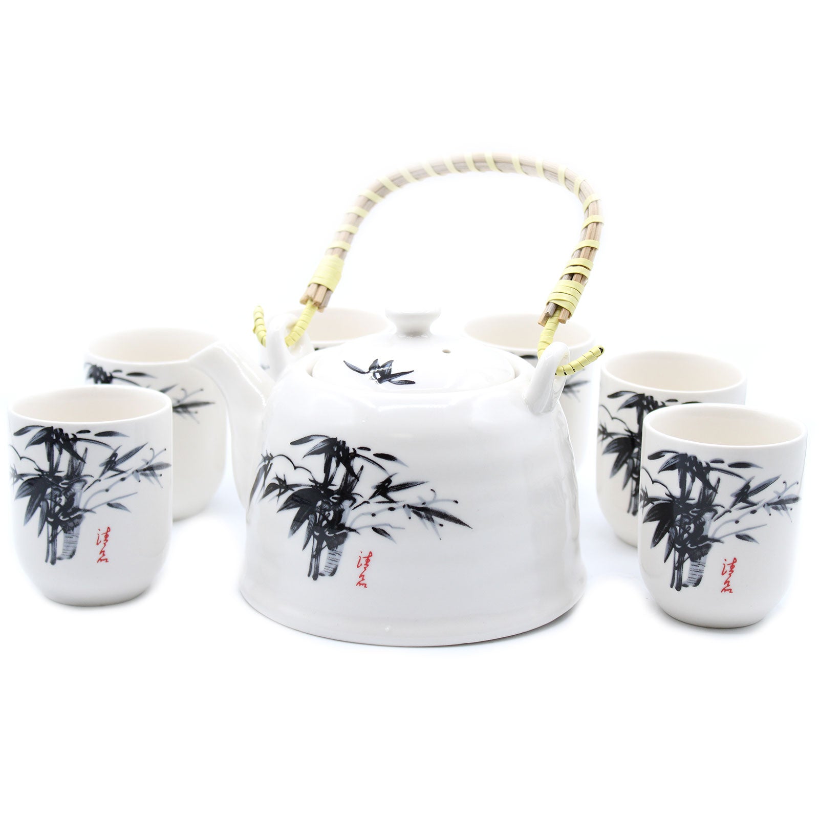 Herbal Teapot Set white stone oriental design with four cups teacups