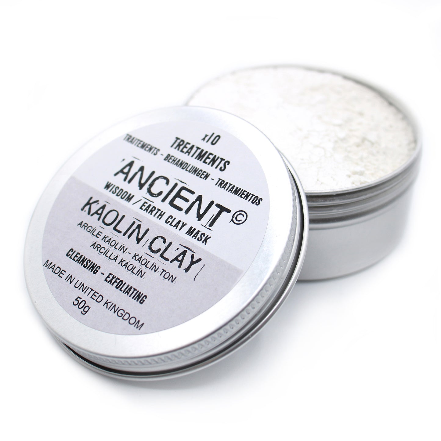 Kaolin clay face mask powder in tin