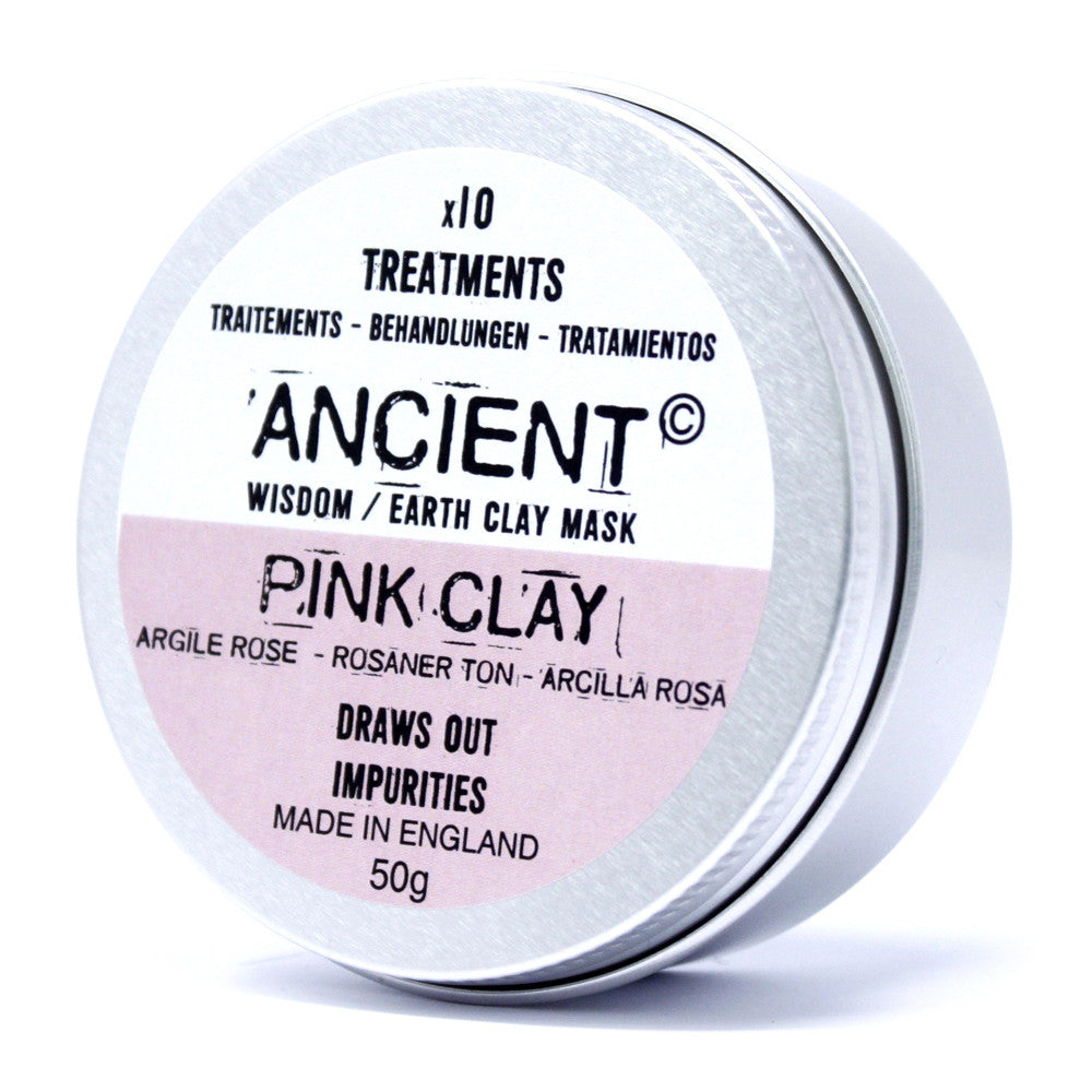 Pink clay face mask powder in tin