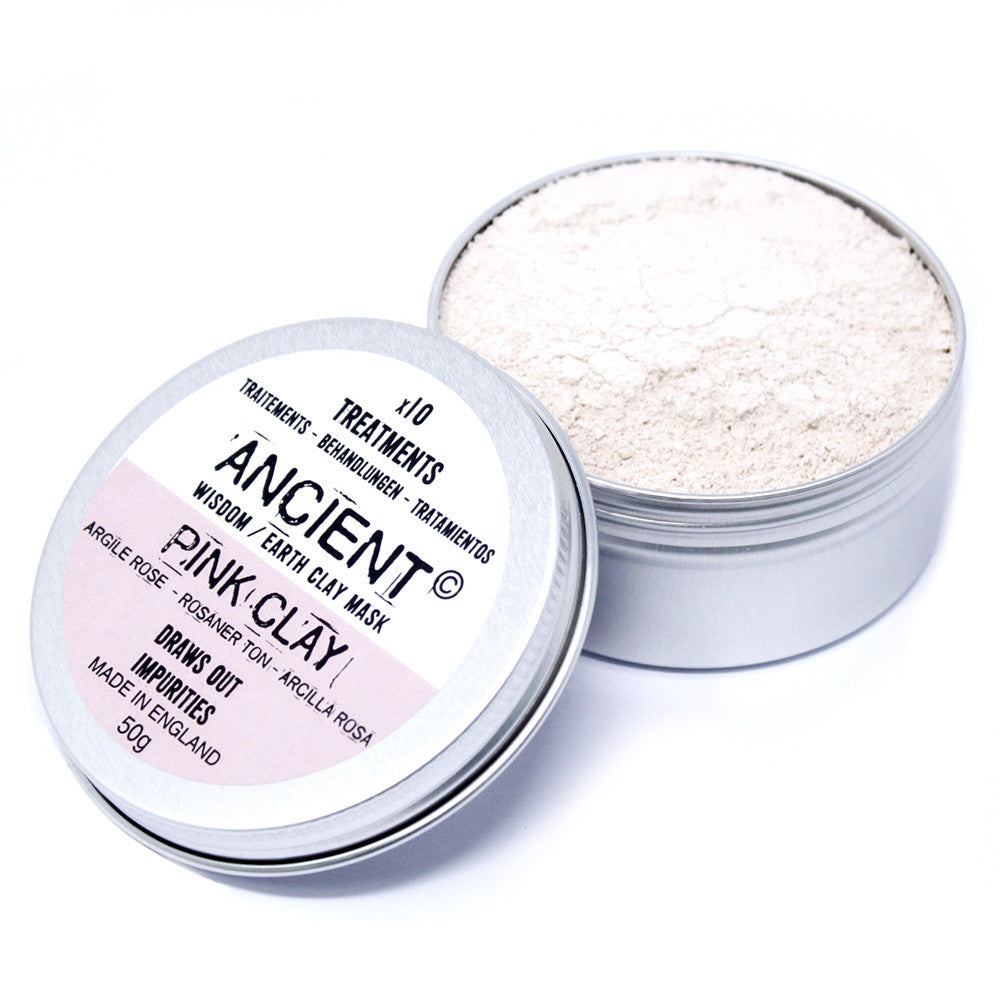 Pink clay face mask powder in tin